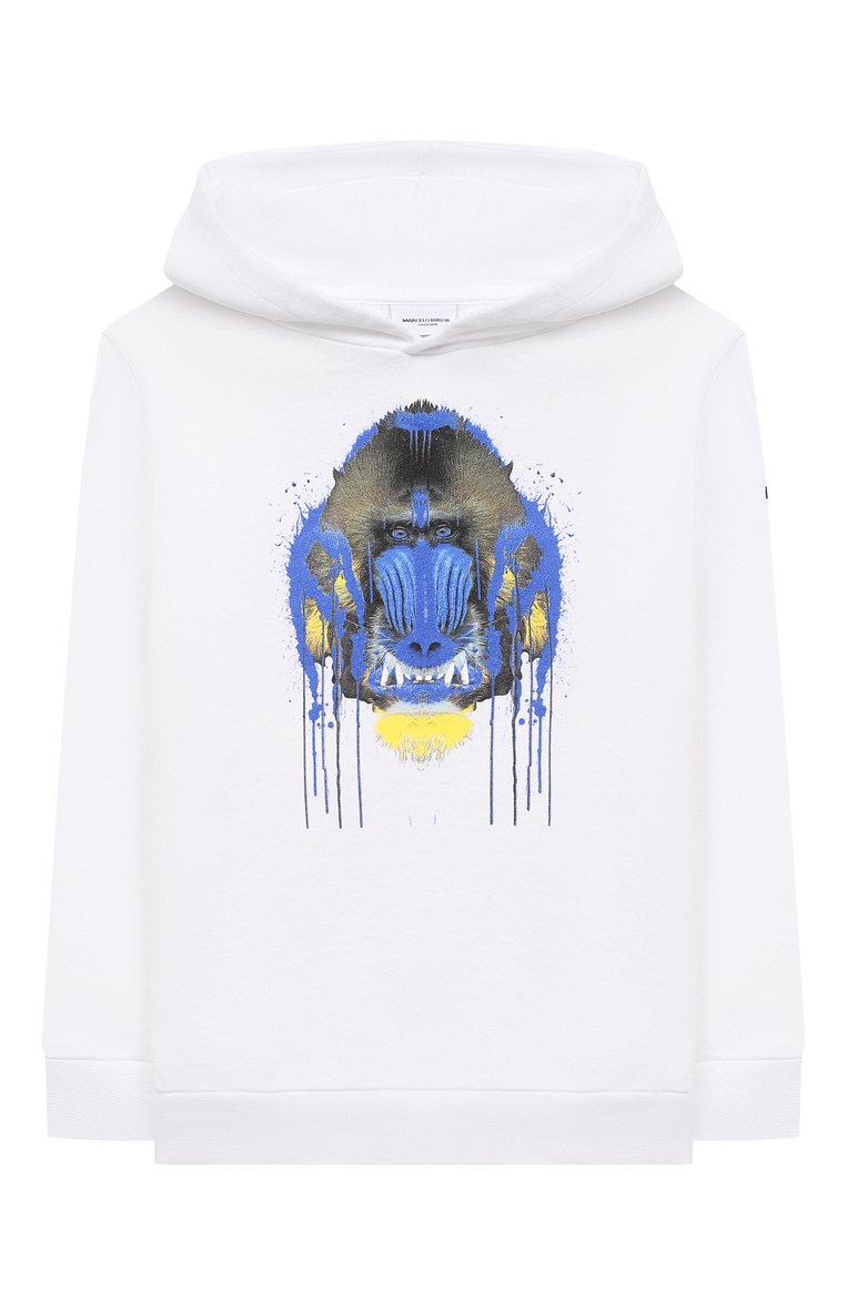 Детский хлопковое худи MARCELO BURLON KIDS OF MILAN белого цвета, арт. 21E/B/MB/2102/0020/2-6Y | Фото 1 (Материал внешний: Хлопок; Рукава: Длинные; Региональные ограничения белый список (Axapta Mercury): RU, Не проставлено; Мальчики Кросс-КТ: Худи-одежда; Драгоценные камни: Проставлено; Материал сплава: Проставлено; Ростовка одежда: 6 лет | 116 см)