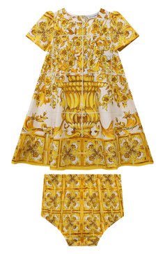 Женский комплект из платья и шорт DOLCE & GABBANA желтого цвета, арт. L23DI5/FI5JW | Фото 1 (Нос: Не проставлено; Материал внешний: Хлопок; Материал сплава: Проставлено; Ростовка одежда: 12 мес | 80 см, 6 мес | 68 см, 9 мес | 74 см)