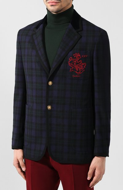 Однобортный пиджак из шерсти GUCCI темно-зеленого цвета по цене 180500 руб., арт. 522511/Z549J, фото 3 Однобортный пиджак из шерсти GUCCI, арт. 522511/Z549J, фото 3