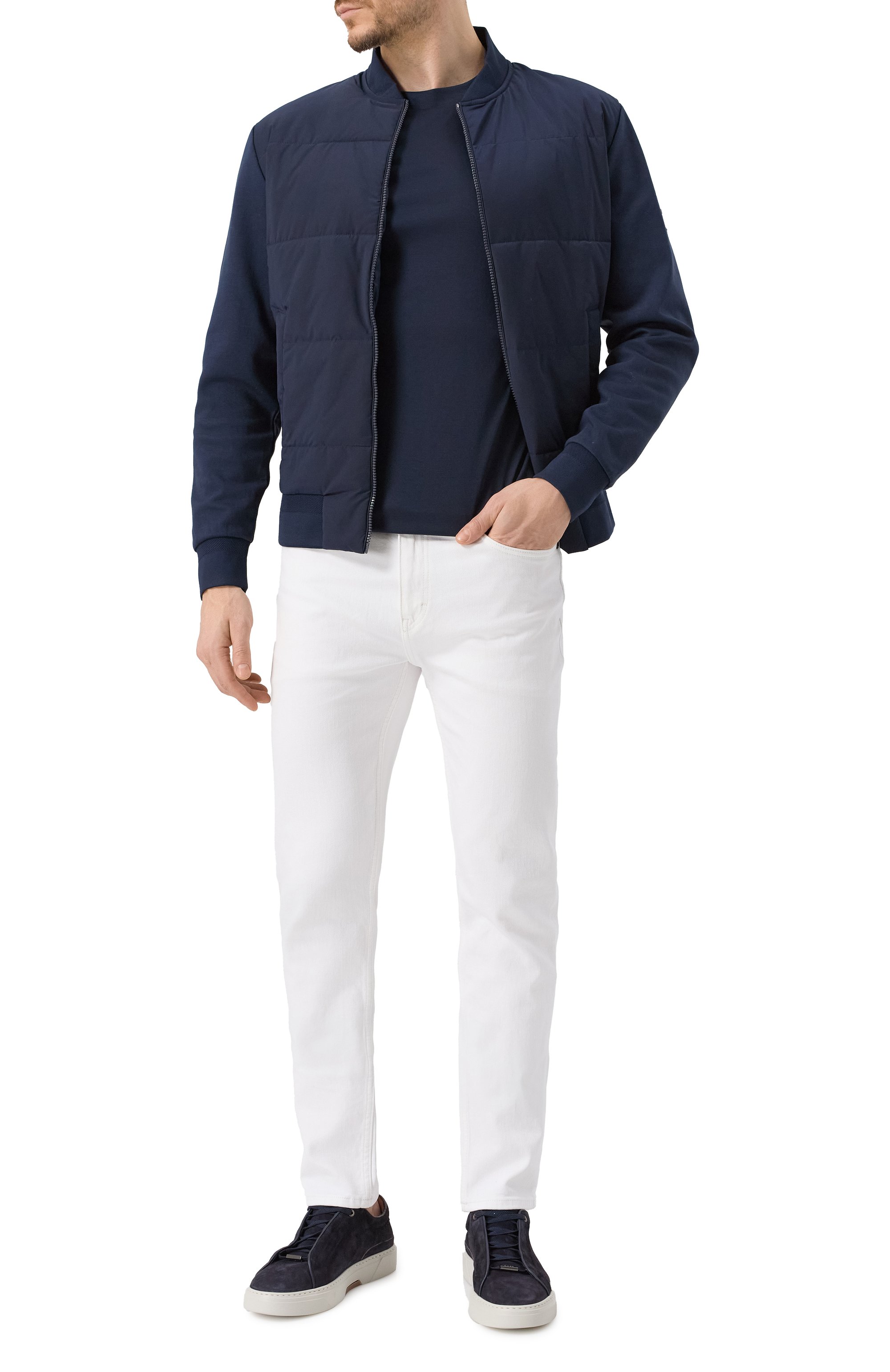 Хлопковая футболка BOSS темно-синего цвета по цене 13450 руб., арт. 50523931, фото 2 Хлопковая футболка BOSS, арт. 50523931, фото 2