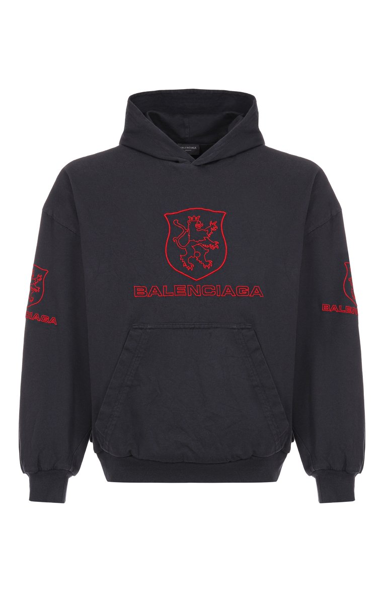 Мужской хлопковое худи BALENCIAGA черного цвета, арт. 807999/TRVR9 | Фото 1 (Материал внешний: Хлопок; Рукава: Длинные; Длина (для топов): Стандартные; Принт: С принтом; Мужское Кросс-КТ: Худи-одежда; Стили: Кэжуэл)