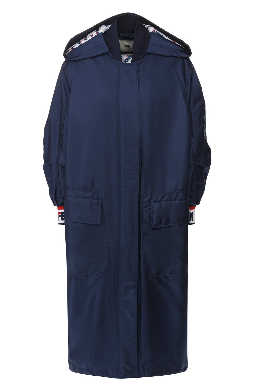 Пальто с капюшоном FENDI синего цвета по цене 213000 руб., арт. FF8601 A5GS, фото 1 Пальто с капюшоном FENDI, арт. FF8601 A5GS, фото 1
