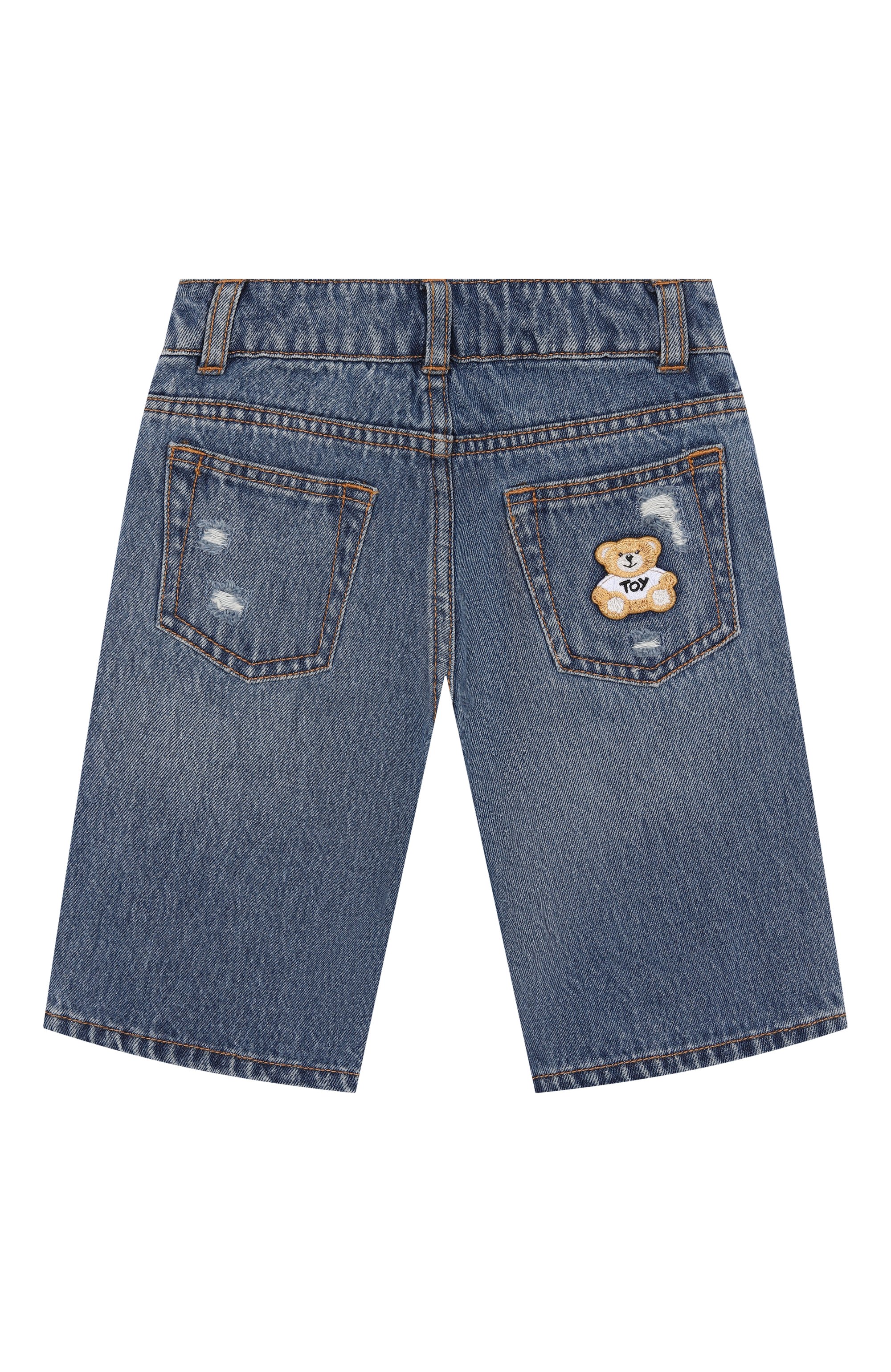 Джинсовые шорты MOSCHINO синего цвета по цене 15800 руб., арт. HUQ026/L0E35/4-8, фото 2 Джинсовые шорты MOSCHINO, арт. HUQ026/L0E35/4-8, фото 2