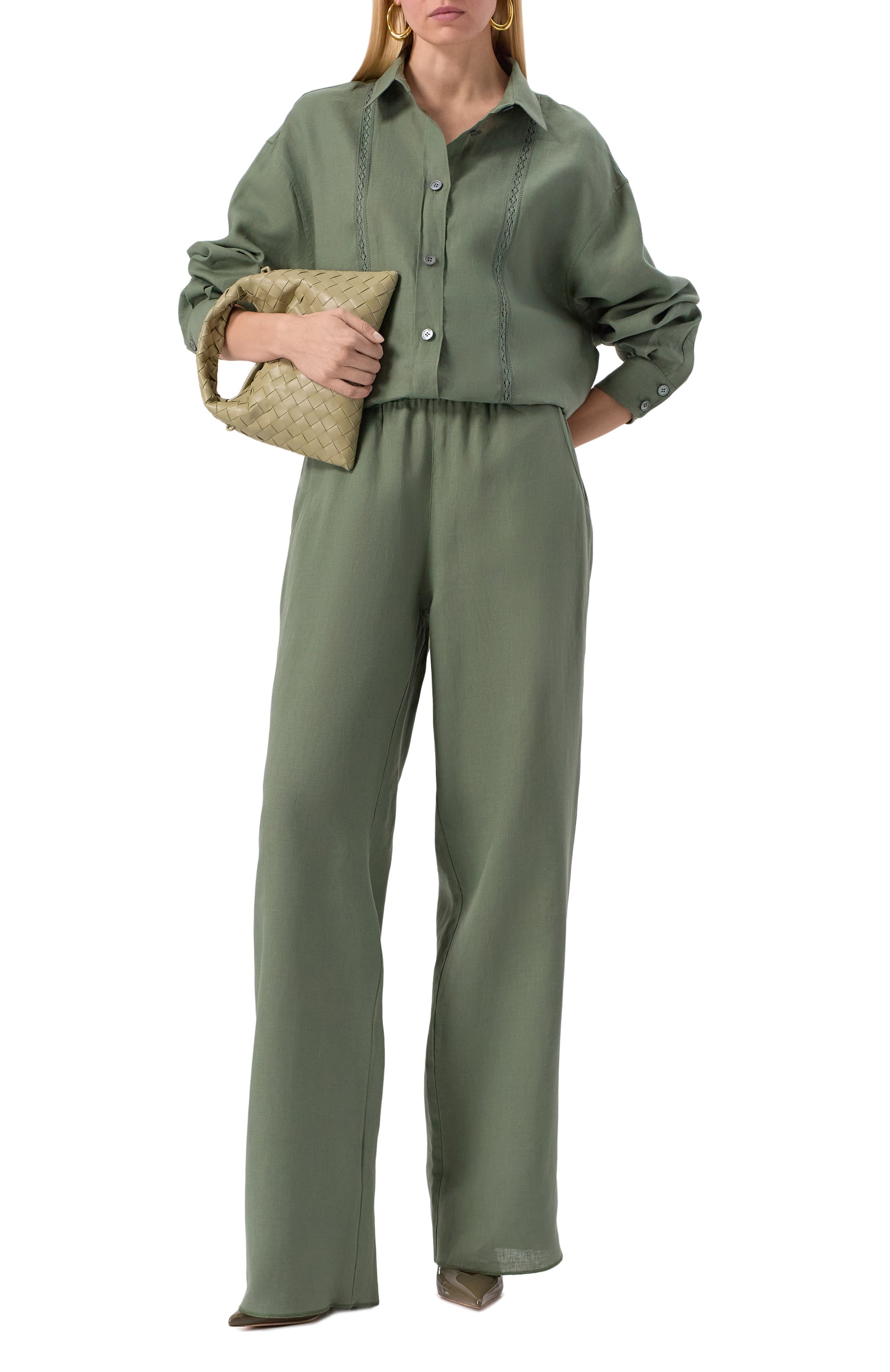 Льняные брюки MVST зеленого цвета по цене 115500 руб., арт. TXBPAN-Y557, фото 2 Льняные брюки MVST, арт. TXBPAN-Y557, фото 2