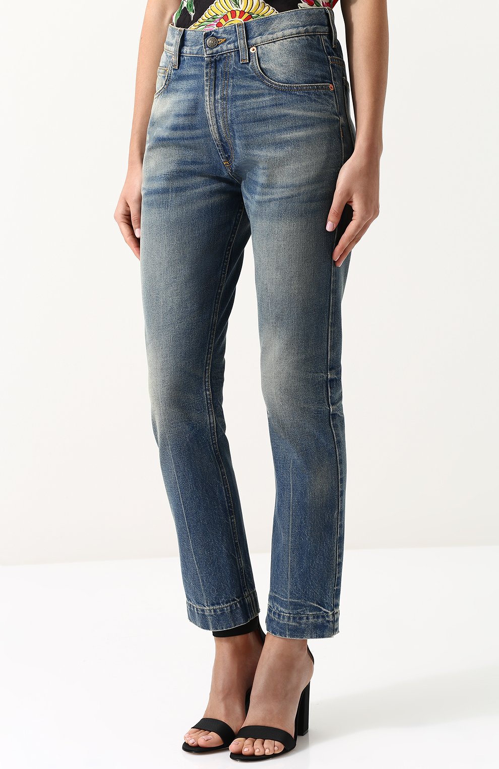 Укороченные джинсы прямого кроя с потертостями GUCCI, арт. 502791/XRA15, фото 3