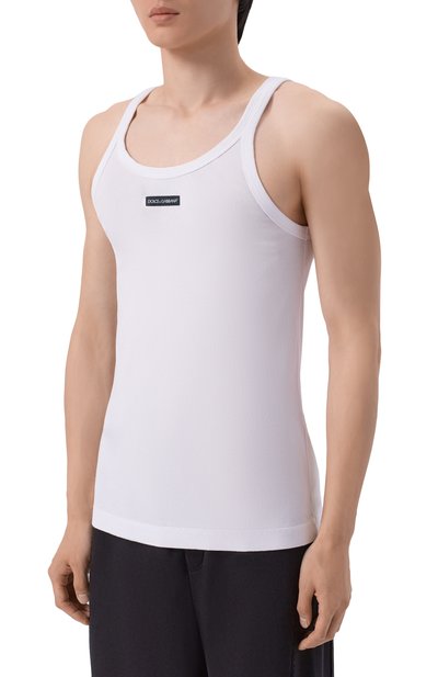Хлопковая майка DOLCE & GABBANA белого цвета по цене 46100 руб., арт. G8PA8T/G7P3I, фото 3 Хлопковая майка DOLCE & GABBANA, арт. G8PA8T/G7P3I, фото 3
