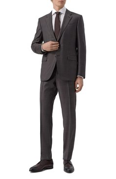 Мужской шерстяной костюм ZEGNA темно-коричневого цвета, арт. 221225/822530A8 | Фото 1 (Рукава: Длинные; Материал внешний: Шерсть; Костюмы М: Однобортный; Стили: Классический)
