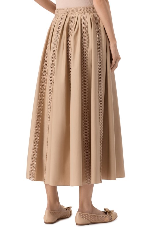 Хлопковая юбка Elie Saab SK139NS25/P0009 Бежевый  SK139NS25/P0009 Фото 4