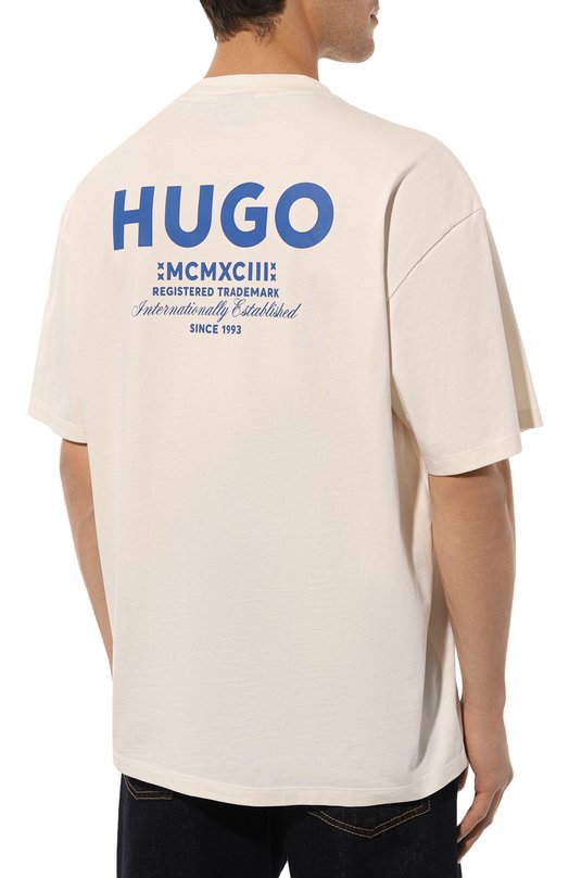 Хлопковая футболка HUGO Blue 50509776 Кремовый  50509776 Фото 4