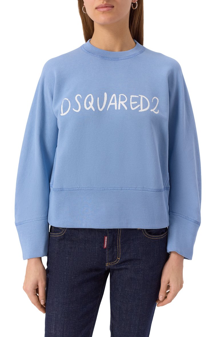 Женский хлопковый свитшот DSQUARED2 голубого цвета, арт. S72GU0495/S25539 | Фото 3 (Материал внешний: Хлопок; Рукава: Длинные; Длина (для топов): Стандартные; Женское Кросс-КТ: Свитшот-одежда; Стили: Кэжуэл)