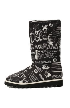 Детские утепленные сапоги DOLCE & GABBANA черно-белого цвета, арт. D11135/AQ424/37-39 | Фото 2 (Материал внешний: Текстиль; Региональные ограничения белый список (Axapta Mercury): Не проставлено; Материал внутренний: Натуральная кожа; Материал сплава: Проставлено; Нос: Не проставлено)