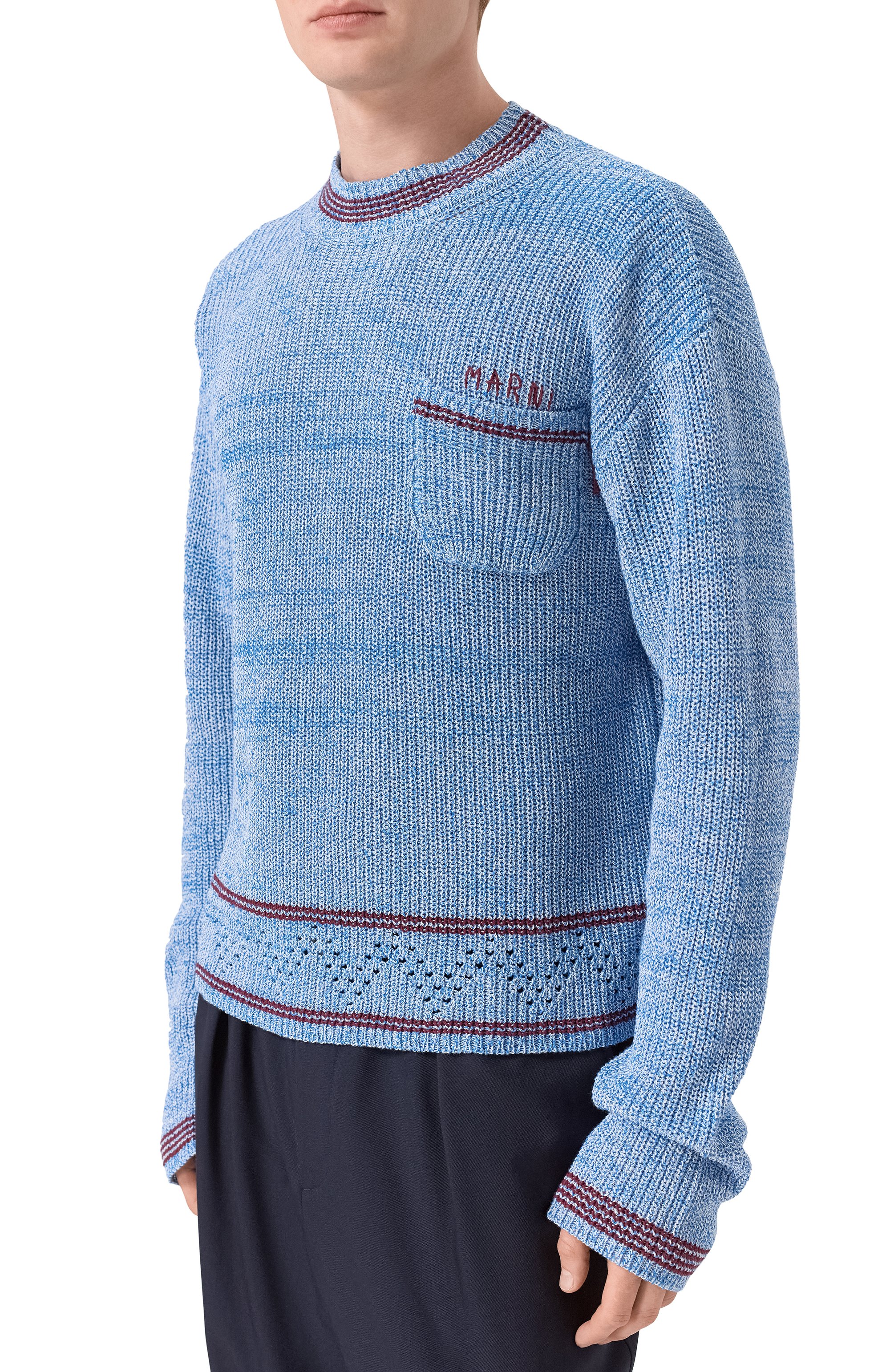 Хлопковый свитер MARNI голубого цвета по цене 110000 руб., арт. GCMG0483Q0/UFC601, фото 3 Хлопковый свитер MARNI, арт. GCMG0483Q0/UFC601, фото 3