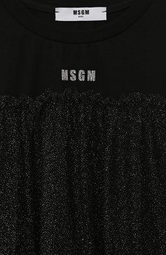 Детское платье MSGM KIDS �черного цвета, арт. F3MSJGDR186 | Фото 3 (Рукава: Длинные; Случай: Повседневный; Материал внешний: Синтетический материал; Материал сплава: Проставлено; Девочки Кросс-КТ: Платье-одежда; Драгоценные камни: Проставлено; Материал подклада: Хлопок)