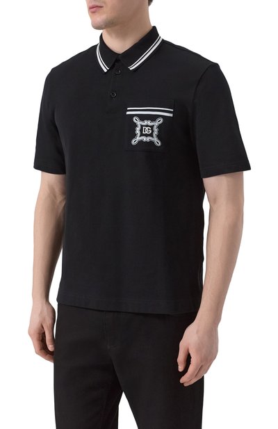 Хлопковое поло DOLCE & GABBANA черного цвета по цене 75300 руб., арт. G8SN2Z/G7N8M, фото 3 Хлопковое поло DOLCE & GABBANA, арт. G8SN2Z/G7N8M, фото 3