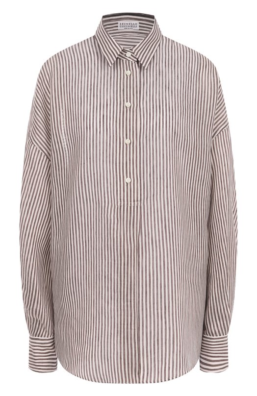 Рубашка изо льна и шелка Brunello Cucinelli MH756NL405 Коричневый MH756NL405