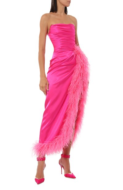 Атласное платье с отделкой перьями SASHA KIM, арт. УТ-00001287, фото 2