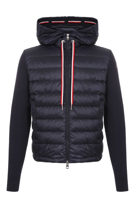 Мужской комбинированный кардиган MONCLER темно-синего цвета, арт. 9B00005/M1367 | Фото 1 (Рукава: Длинные; Драгоценные камни: Проставлено; Длина (для топов): Стандартные; Материал сплава: Проставлено; Материал внешний: Хлопок)
