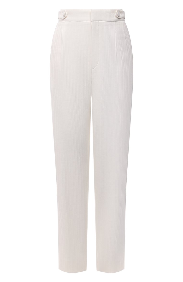 Женские шерстяные брюки SAINT LAURENT белого цвета, арт. 648752/Y1A57 | Фото 1 (Силуэт Ж (брюки и джинсы): Прямые; Стили: Кэжуэл; Длина (брюки, джинсы): Стандартные; Материал внешний: Шерсть; Женское Кросс-КТ: Брюки-одежда; Материал подклада: Шелк; Региональные ограничения белый список (Axapta Mercury): RU; Автоматизация состава: Проставлено; Автоматизация ТО: Проставлено)
