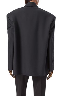 Женский жакет BALENCIAGA черного цвета, арт. 814411/TKT28 | Фото 4 (Рукава: Длинные; Женское Кросс-КТ: Жакет-одежда; Длина (для топов): Удлиненные; Стили: Гранж; Материал внешний: Шерсть, Синтетический материал; 1-2-бортные: Однобортные)