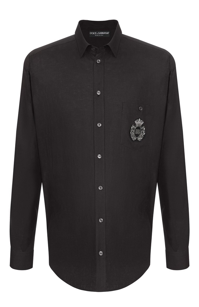 Мужская льняная рубашка DOLCE & GABBANA черного цвета, арт. G5MS2Z/FU4IK | Фото 1 (Длина (для топов): Стандартные; Материал внешний: Лен; Рукава: Длинные; Случай: Повседневный; Воротник: Кент; Принт: Однотонные; Манжеты: На пуговицах; Стили: Кэжуэл; Автоматизация ТО: Проставлено; Автоматизация состава: Проставлено; Размерность: Идёт в размер; Детали: Декор)