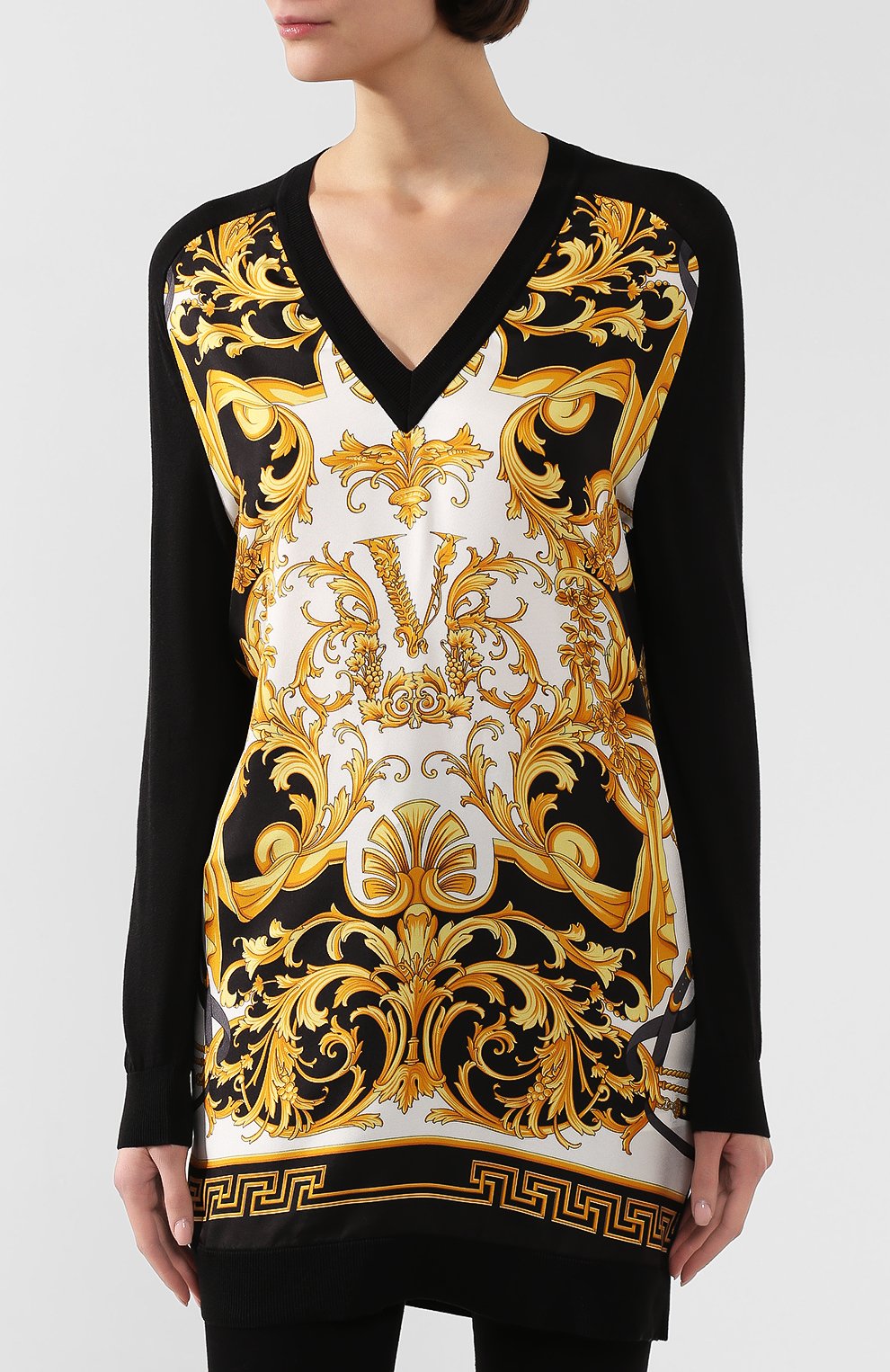 Пуловер из смеси шелка и хлопка VERSACE черного цвета по цене 127000 руб., арт. A85515/A233111, фото 3 Пуловер из смеси шелка и хлопка VERSACE, арт. A85515/A233111, фото 3