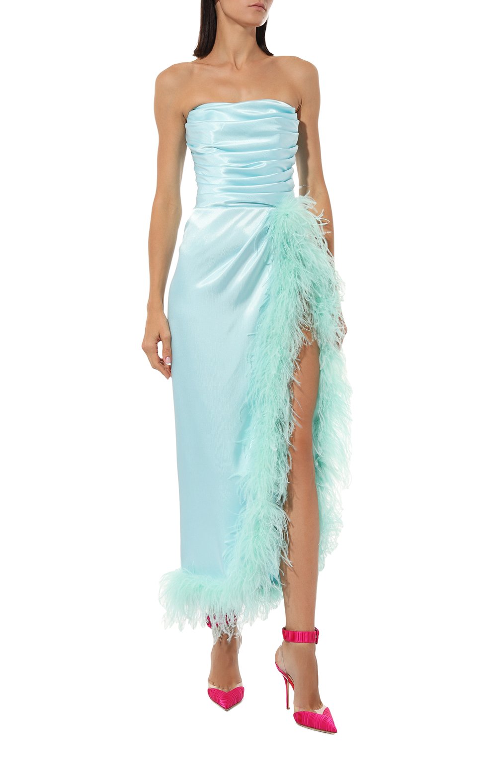 Атласное платье с отделкой перьями SASHA KIM, арт. УТ-00001287, фото 3