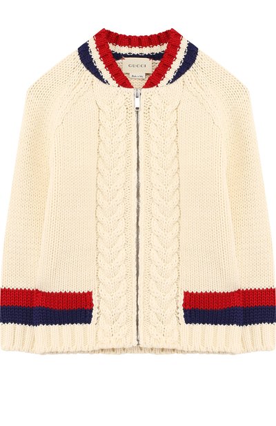 Вязаный кардиган из хлопка на молнии с контрастной отделкой GUCCI, арт. 497614/X3I50, фото 1