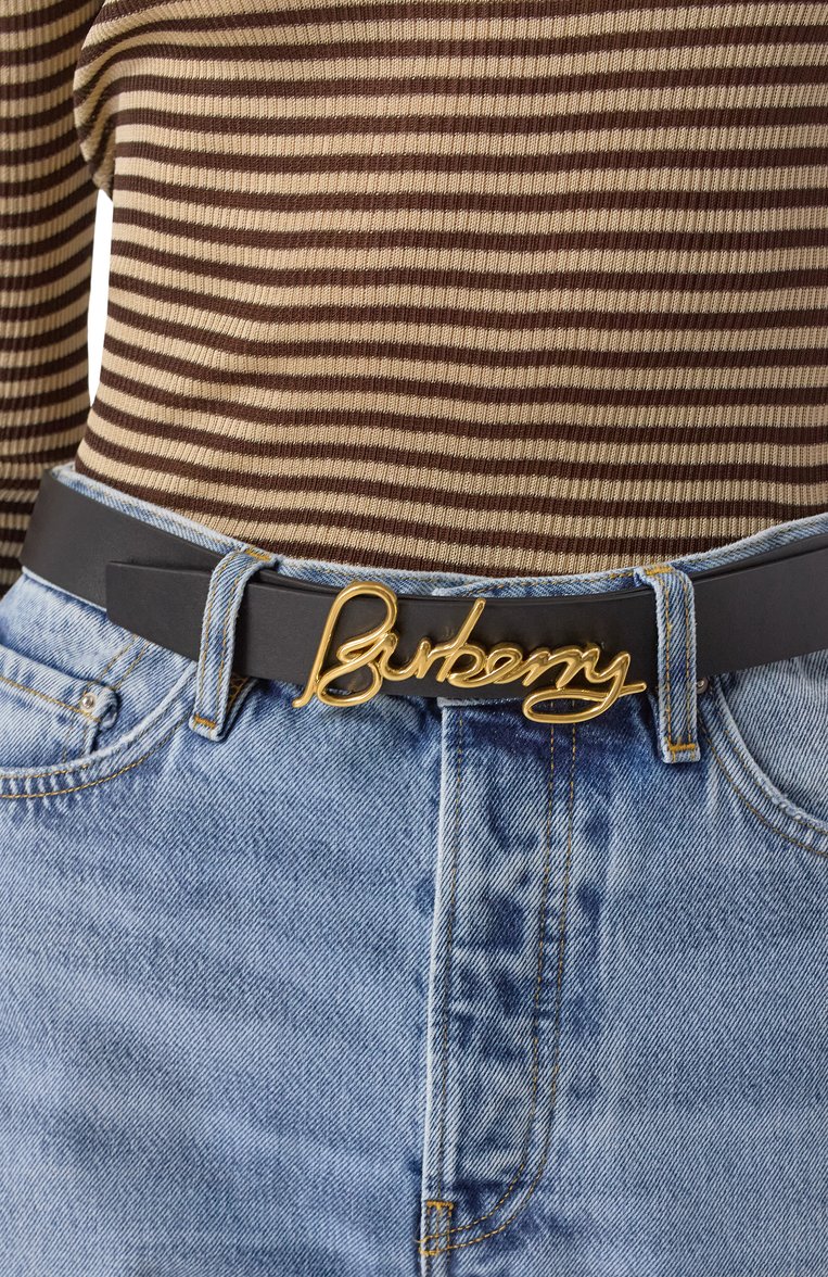 Женский двусторонний ремень BURBERRY черного цвета, арт. 8102459 | Фото 2 (Нос: Не проставлено; Кросс-КТ: Тонкие; Материал: Натуральная кожа; Автоматизация состава: Проставлено)