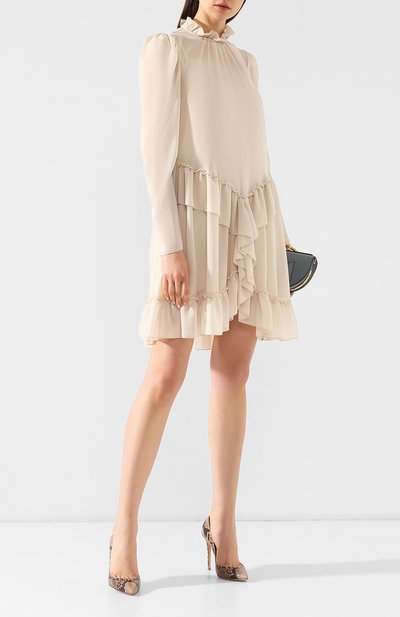 Платье с оборками SEE BY CHLOÉ бежевого цвета по цене 49400 руб., арт. CHS19SR018025, фото 2 Платье с оборками SEE BY CHLOÉ, арт. CHS19SR018025, фото 2