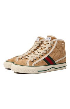 Женские замшевые кеды gucci tennis 1977 GUCCI бежевого цвета, арт. 649327 UJ510 | Фото 1 (Кросс-КТ: хайтопы; Подошва: Платформа; Материал внешний: Кожа, Замша; Материал утеплителя: Натуральный мех; Материал сплава: Проставлено; Драгоценные камни: Проставлено; Стили: Кэжуэл)