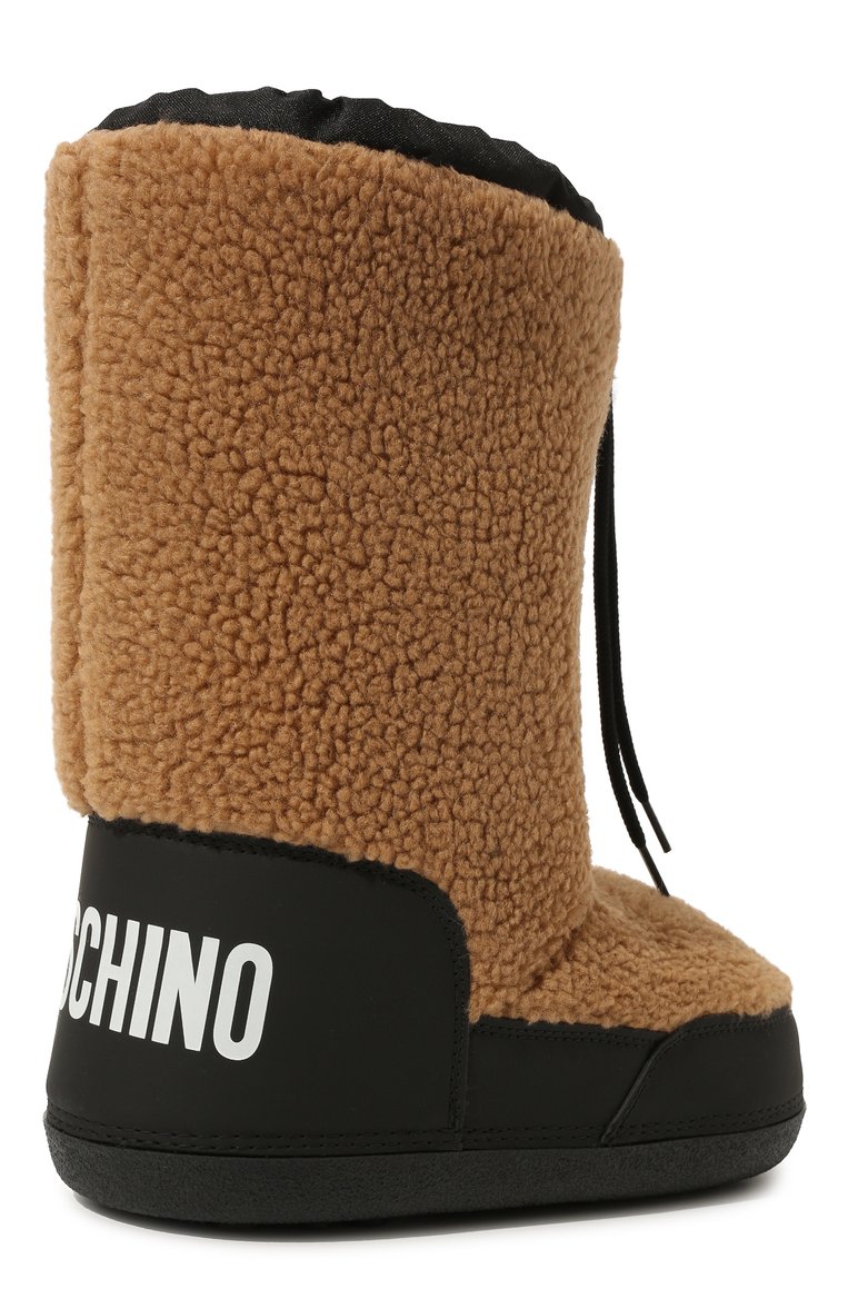 Детские утепленные сапоги MOSCHINO коричневого цвета, арт. 71891 VAR.1/36-41 | Фото 3 (Материал внутренний: Текстиль; Ма�териал внешний: Текстиль; Нос: Не проставлено; Девочки Кросс-КТ: Обувь-зимняя)