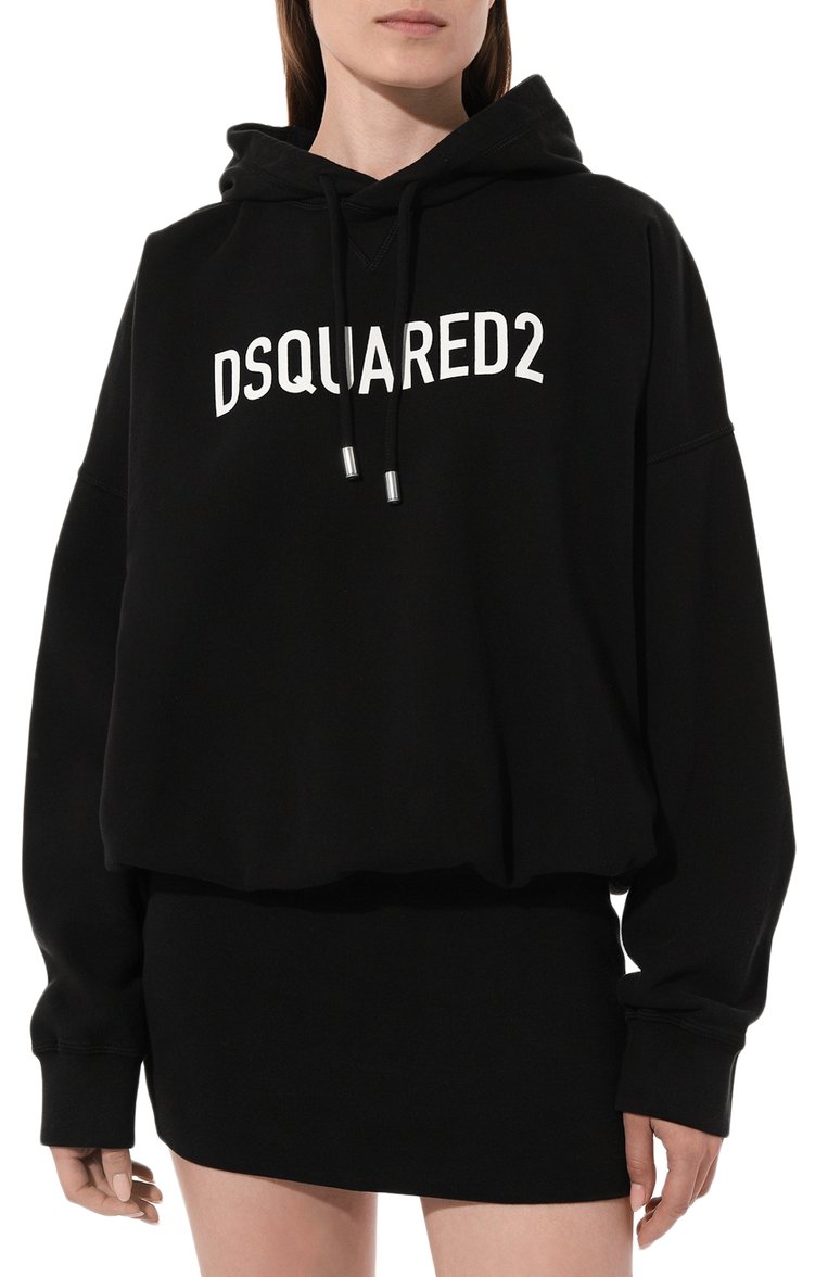 Женское хлопковое платье DSQUARED2 черного цвета, арт. S75CV0617/S25538 | Фото 3 (Рукава: Длинные; Длина Ж (юбки, платья, шорты): Мини; Случай: Повседневный; Материал сплава: Проставлено; Материал внешний: Хлопок; Стили: Спорт-шик; Женское Кросс-КТ: Худи-одежда, Платье-одежда; Драгоценные камни: Проставлено)