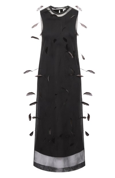 Женское шелковое платье с отделкой перьями JIL SANDER, арт. J03CT0548/J16141