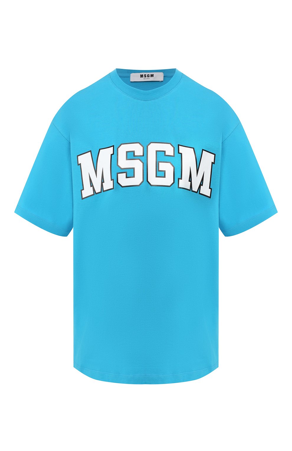 Хлопковая футболка MSGM голубого цвета по цене 7995 руб., арт. 2642MDM262 195298, фото 1 Хлопковая футболка MSGM, арт. 2642MDM262 195298, фото 1