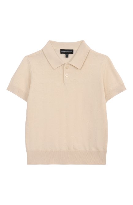 Детское поло из хлопка и вискозы EMPORIO ARMANI светло-бежевого цвета, арт. EB000287/AF13935 | Фото 1 (Драгоценные камни: Проставлено; Материал сплава: Проставлено; Рукава: Короткие; Материал внешний: Вискоза, Хлопок)