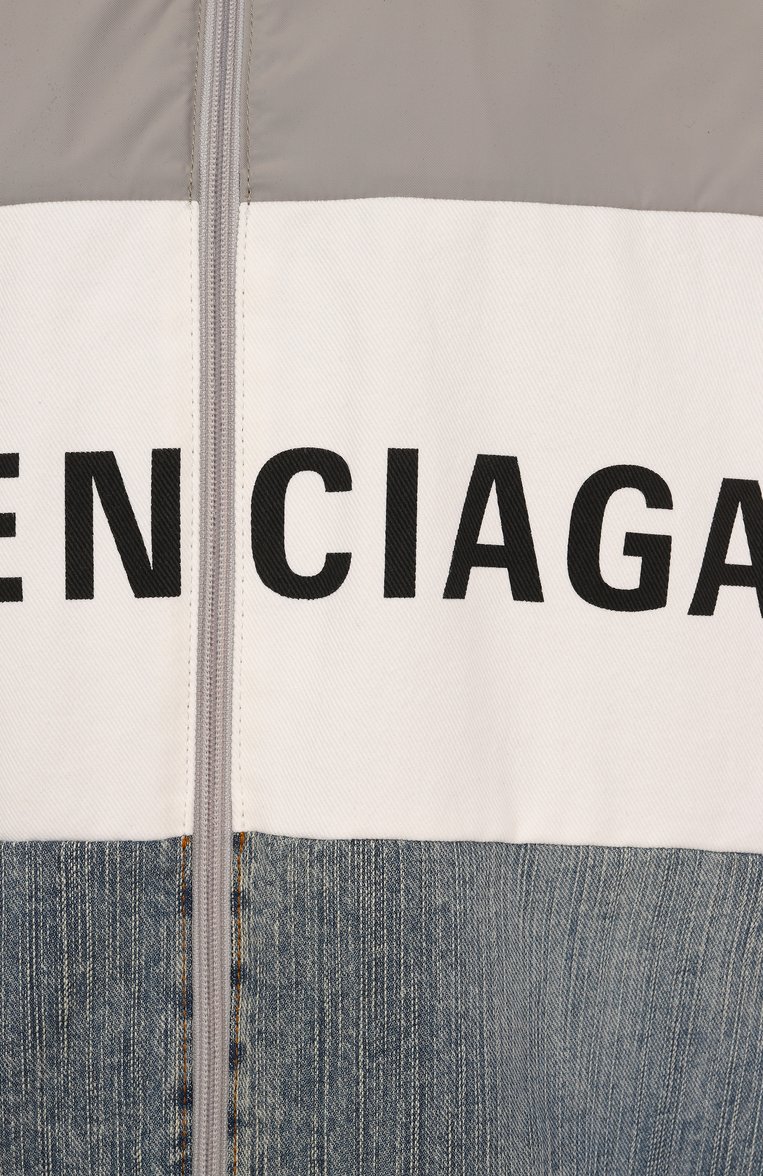 Женская комбинированная куртка BALENCIAGA серого цвета, арт. 822843/TNW65 | Фото 6 (Автоматизация состава: Проставлено; Рукава: Длинные; Автоматизация ТО: Проставлено; Материал подклада: Синтетический материал; Длина (верхняя одежда): До середины бедра; Кросс-КТ: Куртка, Ветровки, Деним; Стили: Гранж; Материал внешний: Деним)