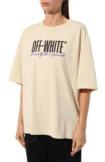 Хлопковая футболка OFF-WHITE кремового цвета по цене 47250 руб., арт. OWAA113S23JER0026110, фото 3 Хлопковая футболка OFF-WHITE, арт. OWAA113S23JER0026110, фото 3