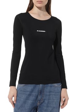 Женская лонгслив JIL SANDER черного цвета, арт. J40GC0019/J20031 | Фото 3 (Рукава: Длинные; Принт: Без принта; Материал внешний: Синтетический материал; Длина (для топов): Стандартные; Материал сплава: Проставлено; Драгоценные камни: Проставлено; Стили: Минимализм; Женское Кросс-КТ: Лонгслив-одежда)