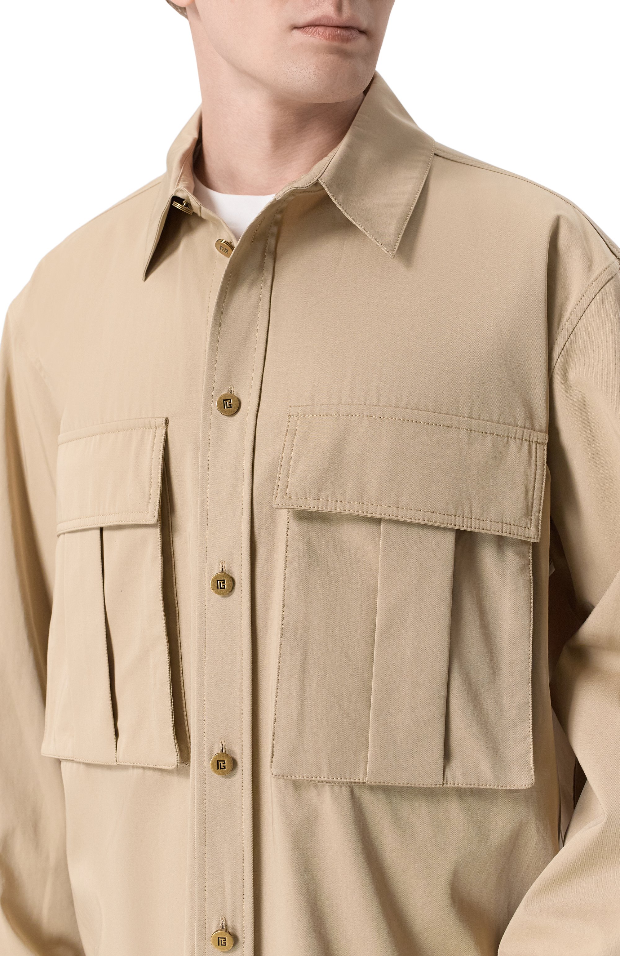 Хлопковая рубашка BALMAIN бежевого цвета по цене 144000 руб., арт. GH1HS535/CG43, фото 5 Хлопковая рубашка BALMAIN, арт. GH1HS535/CG43, фото 5