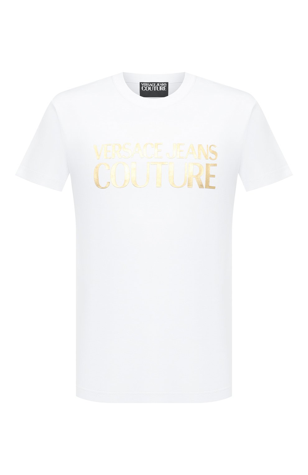 Хлопковая футболка VERSACE JEANS COUTURE, арт. 72GAHT01-72UP600 S L0G0 THICK F0IL WHITE+G0LD/CJ00, фото 1