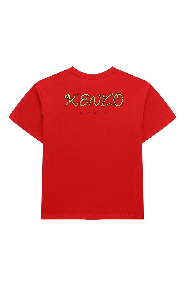 Детская хлопковая футболка KENZO красного цвета, арт. K15714/6Y-12Y | Фото 2 (Девочки Кросс-КТ: футболка-одежда; Рукава: Короткие; Материал сплава: Проставлено; Материал внешний: Хлопок; Драгоценные камни: Проставлено; Ростовка одежда: 6 лет | 116 см, 8 лет | 128 см, 10 - 11 лет | 140 - 146см, 12 лет | 152 см)