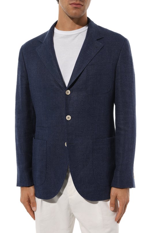 Пиджак изо льна и шерсти Brunello Cucinelli MW4827BND Синий  MW4827BND Фото 4