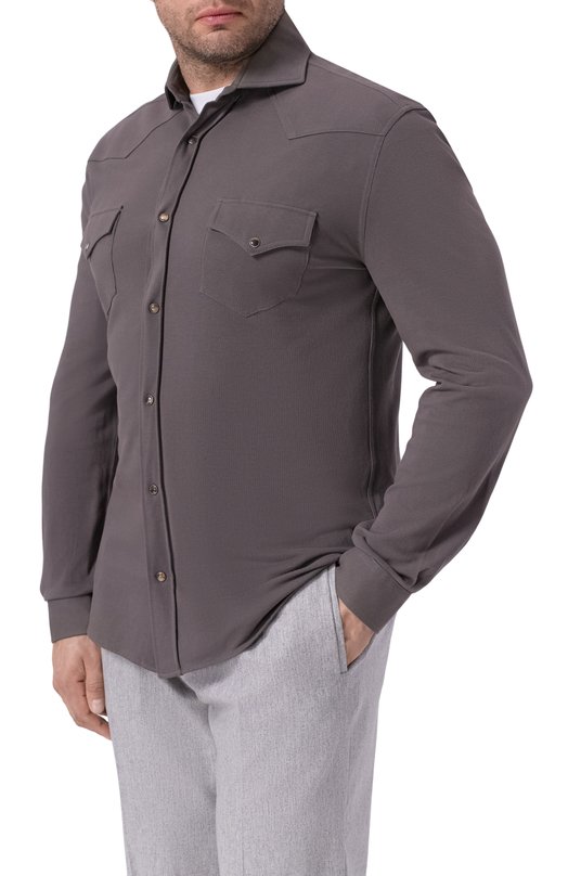 Хлопковая рубашка Brunello Cucinelli ME8546666 Серый  ME8546666 Фото 3