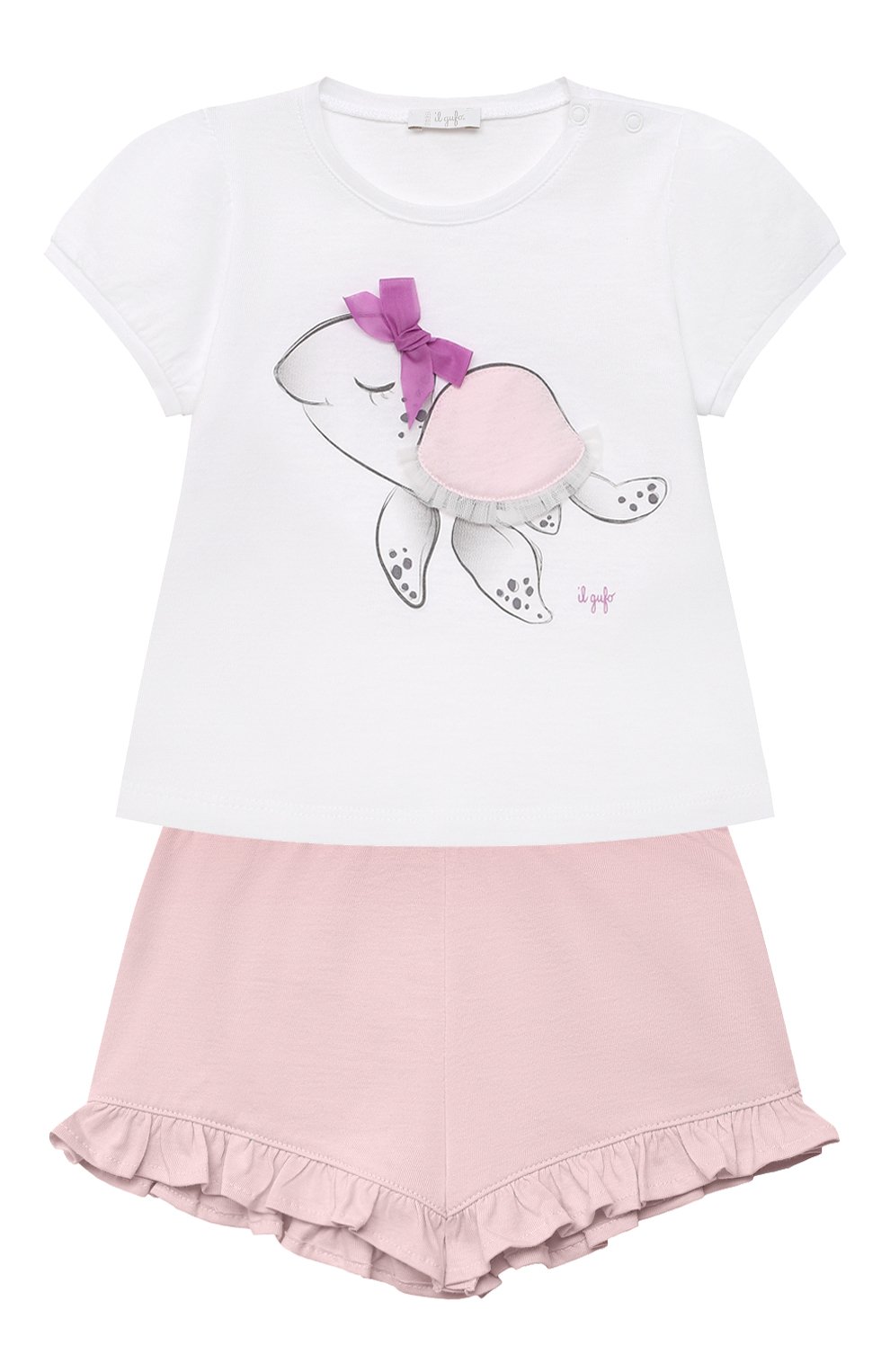 Комплект из футболки и шорт IL GUFO розового цвета по цене 8995 руб., арт. P21DP358M0014/24M, фото 1 Комплект из футболки и шорт IL GUFO, арт. P21DP358M0014/24M, фото 1