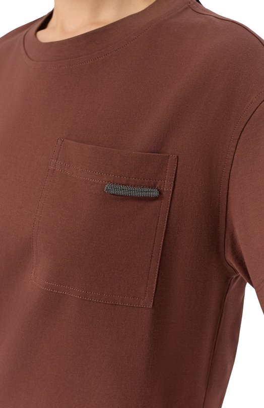 Хлопковая футболка Brunello Cucinelli MPT81EC710 Коричневый  MPT81EC710 Фото 5