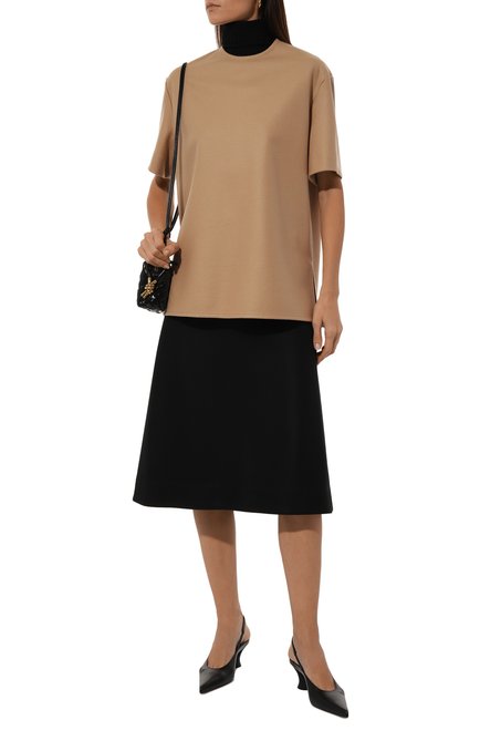 Женский шерстяной топ JIL SANDER бежевого цвета, арт. J02NC0223/J40045 | Фото 2 (Длина (для топов): Удлиненные; Материал сплава: Проставлено; Рукава: 3/4; Драгоценные камни: Проставлено; Материал внешний: Шерсть)