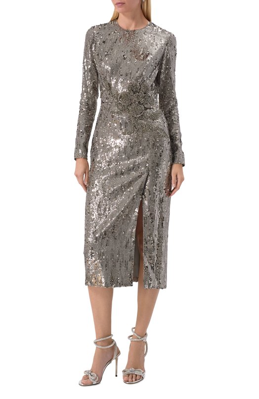 Платье с отделкой пайетками Elie Saab D0290NP25/PA009 Серебряный  D0290NP25/PA009 Фото 3