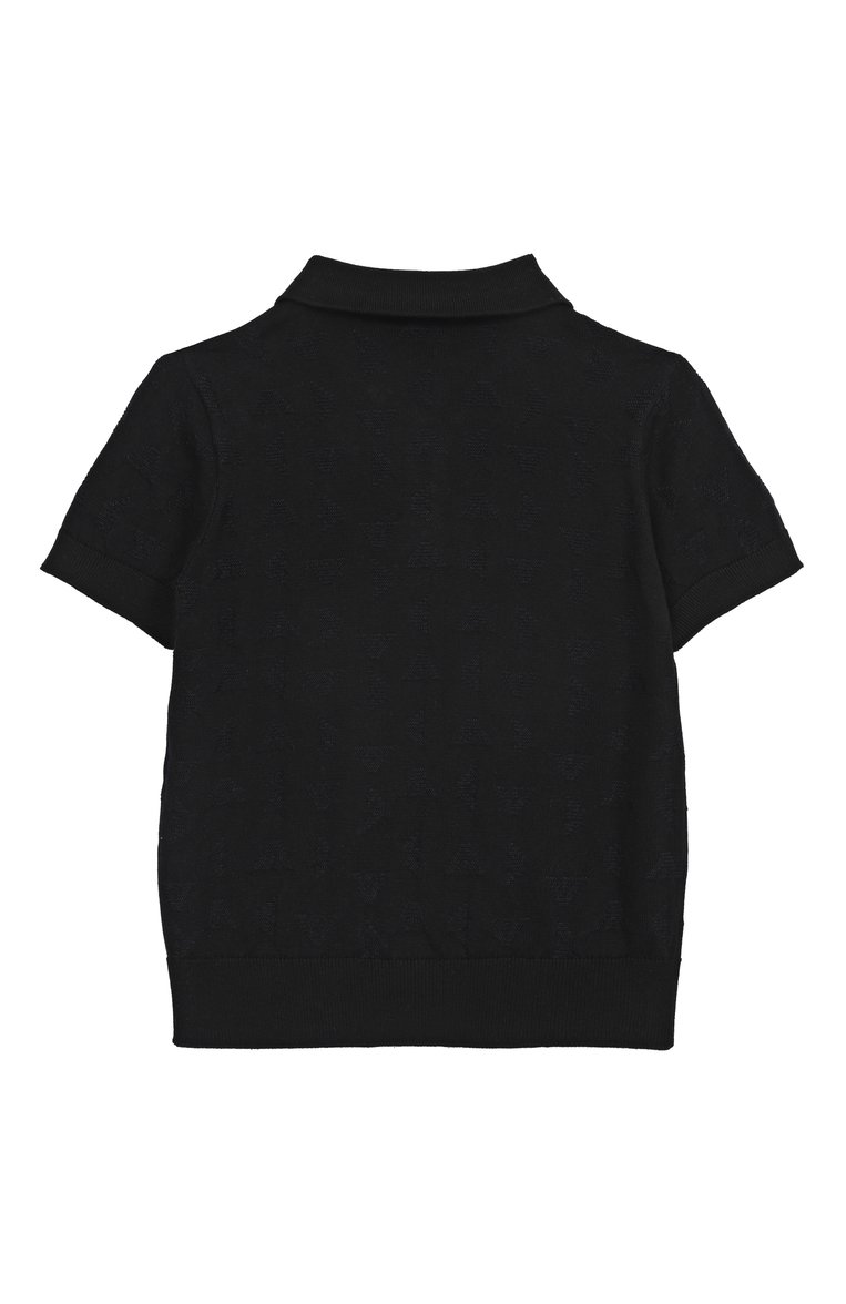 Детское поло из хлопка и вискозы EMPORIO ARMANI темно-синего цвета, арт. EB000287/AF13935 | Фото 2 (Материал внешний: Хлопок, Вискоза; Рукава: Короткие; Ростовка одежда: 5 лет | 110 см, 6 лет | 116 см, 4 года | 104 см, 7 лет | 122 см, 10 - 11 лет | 140 - 146см, 8 лет | 128 см, 13 - 15 лет | 158 см, 16 лет | 164 см)