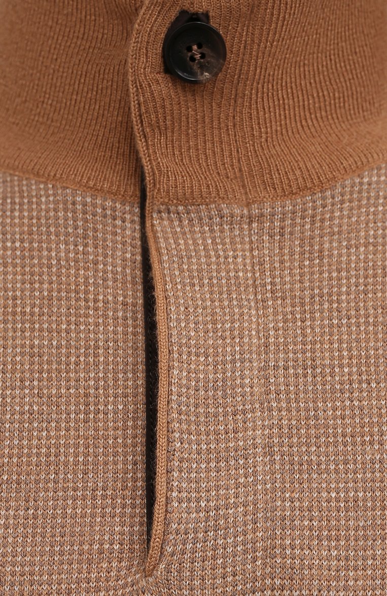 Мужской джемпер из кашемира и хлопка ZEGNA бежевого цвета, арт. UYQ25/127 | Фото 5 (Материал внешний: Шерсть, Хлопок, Кашемир; Рукава: Длинные; Длина (для топов): Стандартные; Мужское Кросс-КТ: Джемперы; Вырез: Круглый; Принт: Без принта; Стили: Кэжуэл; Драгоценные камни: Проставлено; Материал сплава: Проставлено)