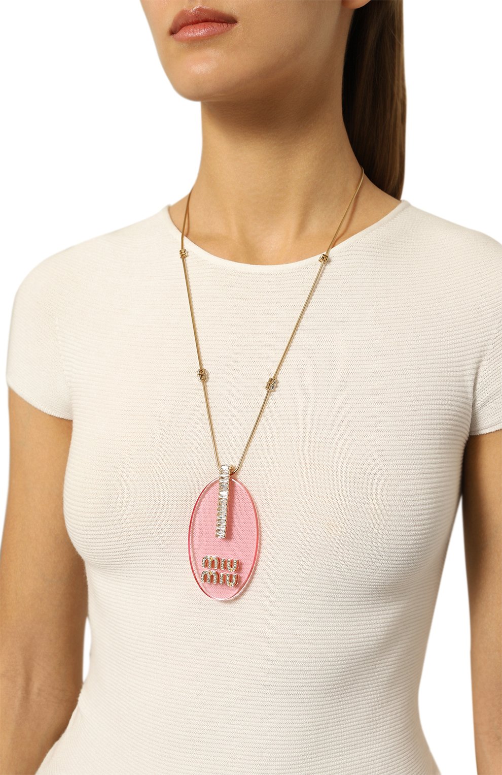 Колье MIU MIU розового цвета по цене 78000 руб., арт. 5JC817-2DNZ-F0OSO, фото 2 Колье MIU MIU, арт. 5JC817-2DNZ-F0OSO, фото 2